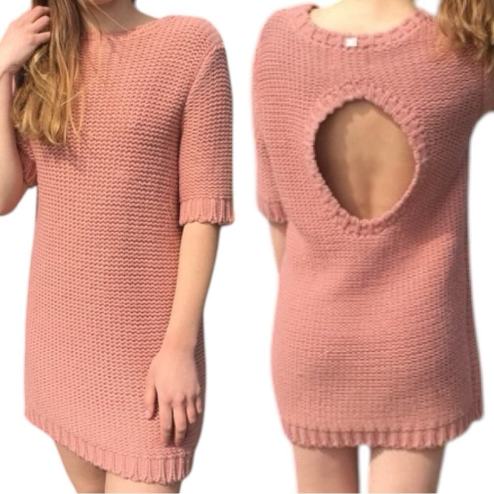 For Love AND Lemons Knitz NWT Crochet Sweater Dress chunky knit Dusty Pink Sz M